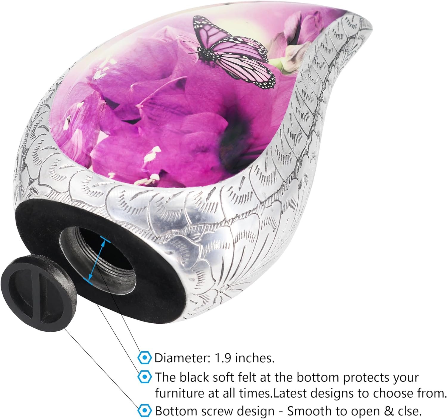 Purple Butterfly Adult Large Cremation Urn for Human Ashes - Image 6