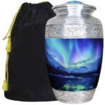 M MEILINXU Large Urn for Ashes for Women, Cremation Urns for Human Ashes Adult Man & Female, Funeral Urn for Adult Male, Decorative, Burial, Galaxy, Turquoise Urns, Aurora Borealis - Full Size