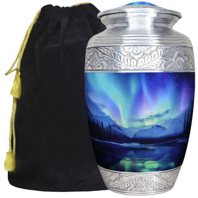 M MEILINXU Large Urn for Ashes for Women, Cremation Urns for Human Ashes Adult Man & Female, Funeral Urn for Adult Male, Decorative, Burial, Galaxy, Turquoise Urns, Aurora Borealis - Full Size