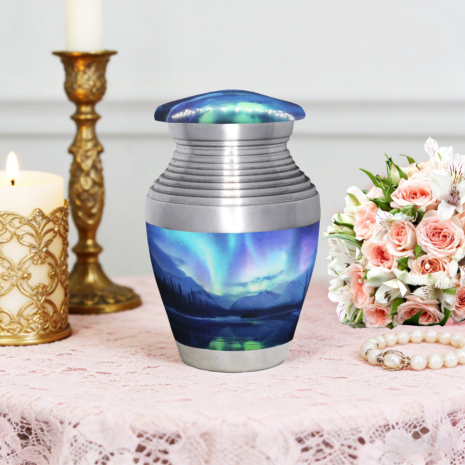 M MEILINXU Small Urns for Human Ashes Keepsake, Decorative Cremation Urns for Human - Aurora Borealis Urn for Ashes for Women & Male, Turquoise, Galaxy Small Keepsake - Little Urn - Image 6