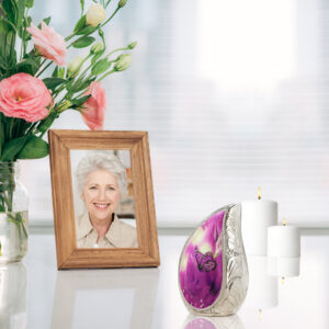 M MEILINXU Pink & Purple Butterfly & Tulips Small Tear Drop Keepsake Urn for Human Ashes