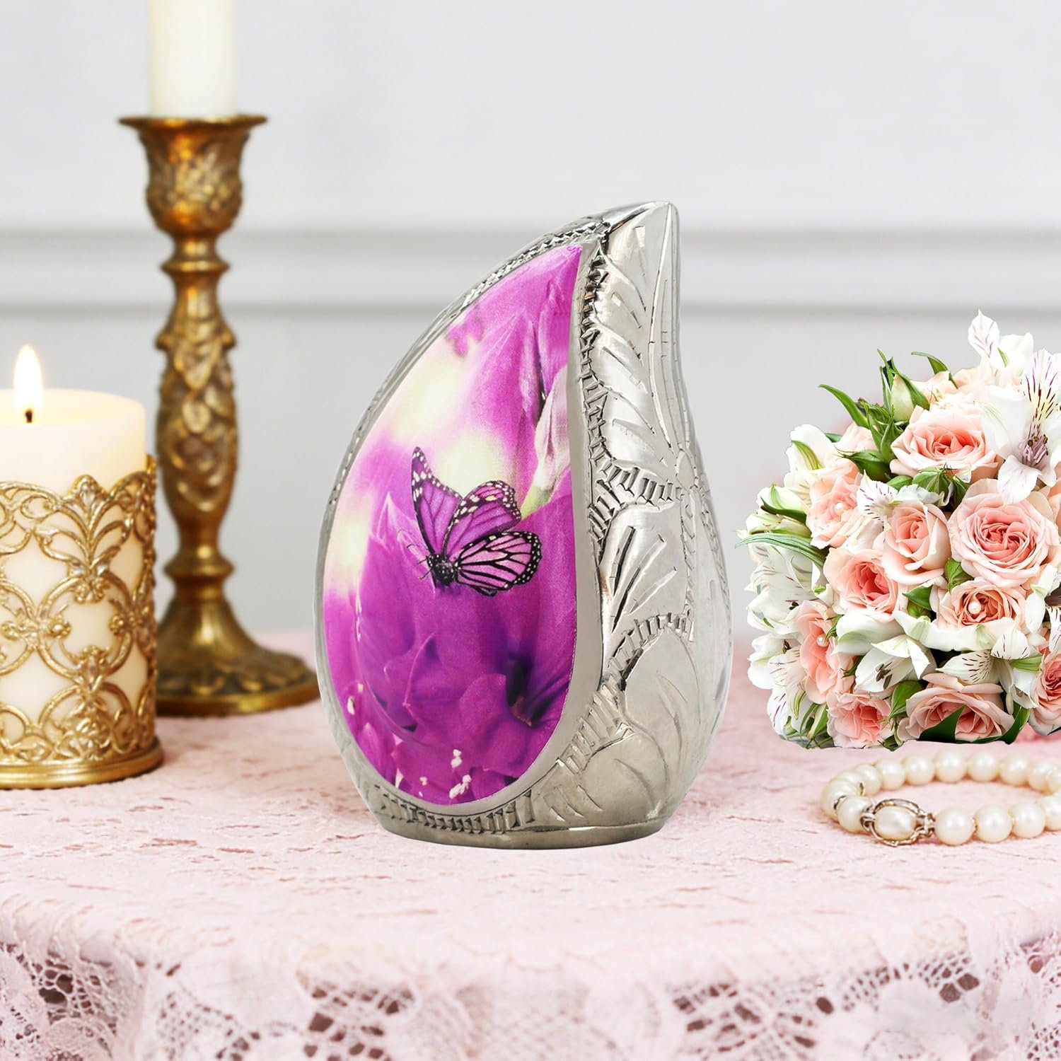 Purple Butterfly Keepsake Ashes Urn
