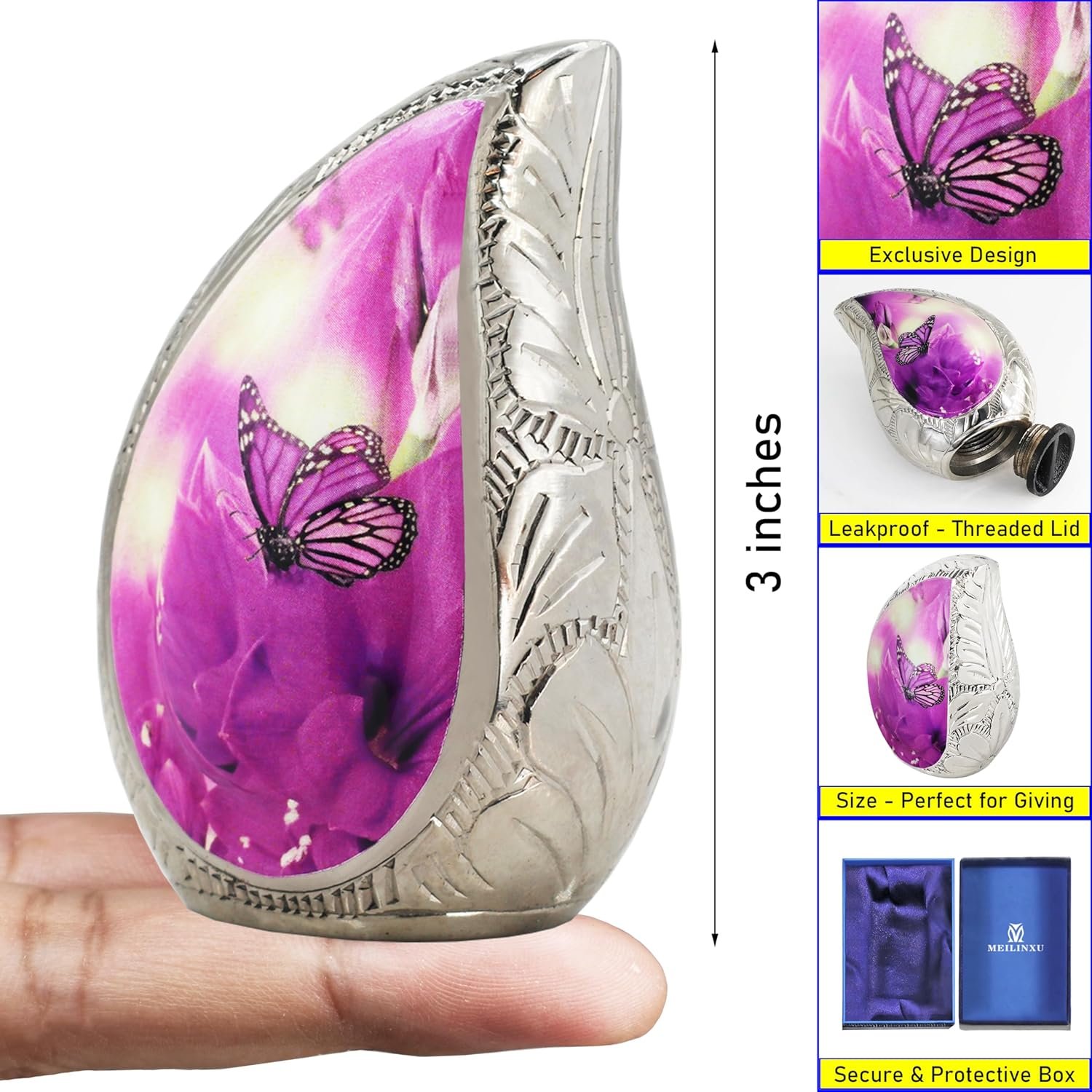 Purple Butterfly Keepsake Ashes Urn - Image 3