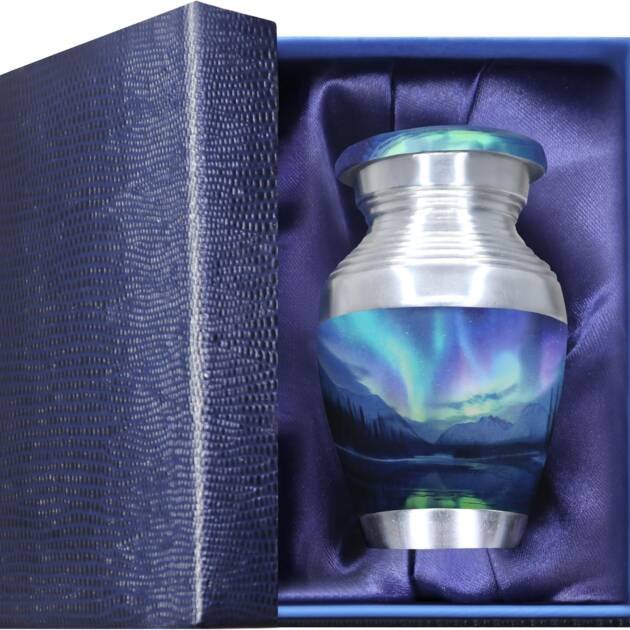 M MEILINXU Small Urns for Human Ashes Keepsake, Decorative Cremation Urns for Human - Aurora Borealis Urn for Ashes for Women & Male, Turquoise, Galaxy Small Keepsake - Little Urn