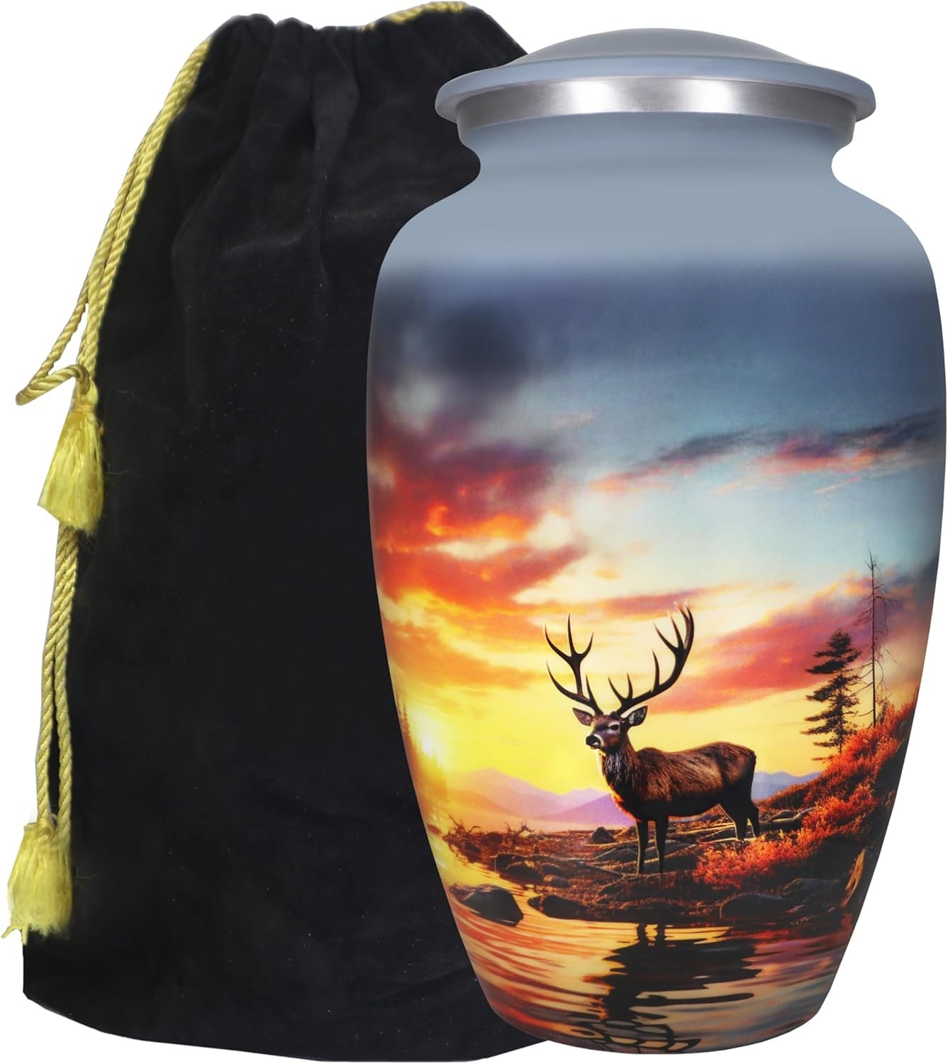 Large Gray Deer Design Cremation Urn – Decorative Burial Memorial Urn for Adults - Image 6