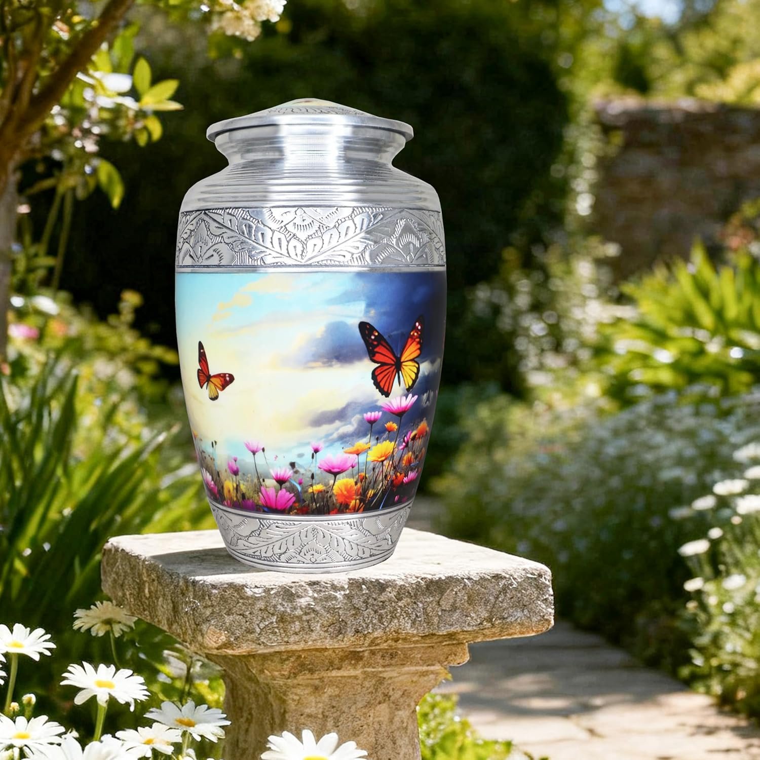 Large Cremation Urn for Human Ashes Burial Urn with Colorful Butterflies, Flower & Butterfly for Men & Women - Image 4
