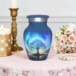 Small Tree of Life Keepsake Urn – Mini Blue Decorative Cremation Urn for Men & Women