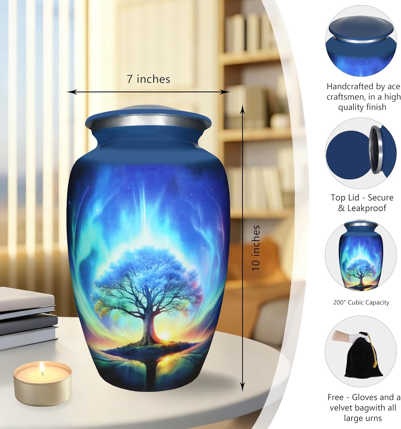 Large Tree of Life Cremation Urn – Blue Decorative Burial Urn for Adult Men & Women - Image 7