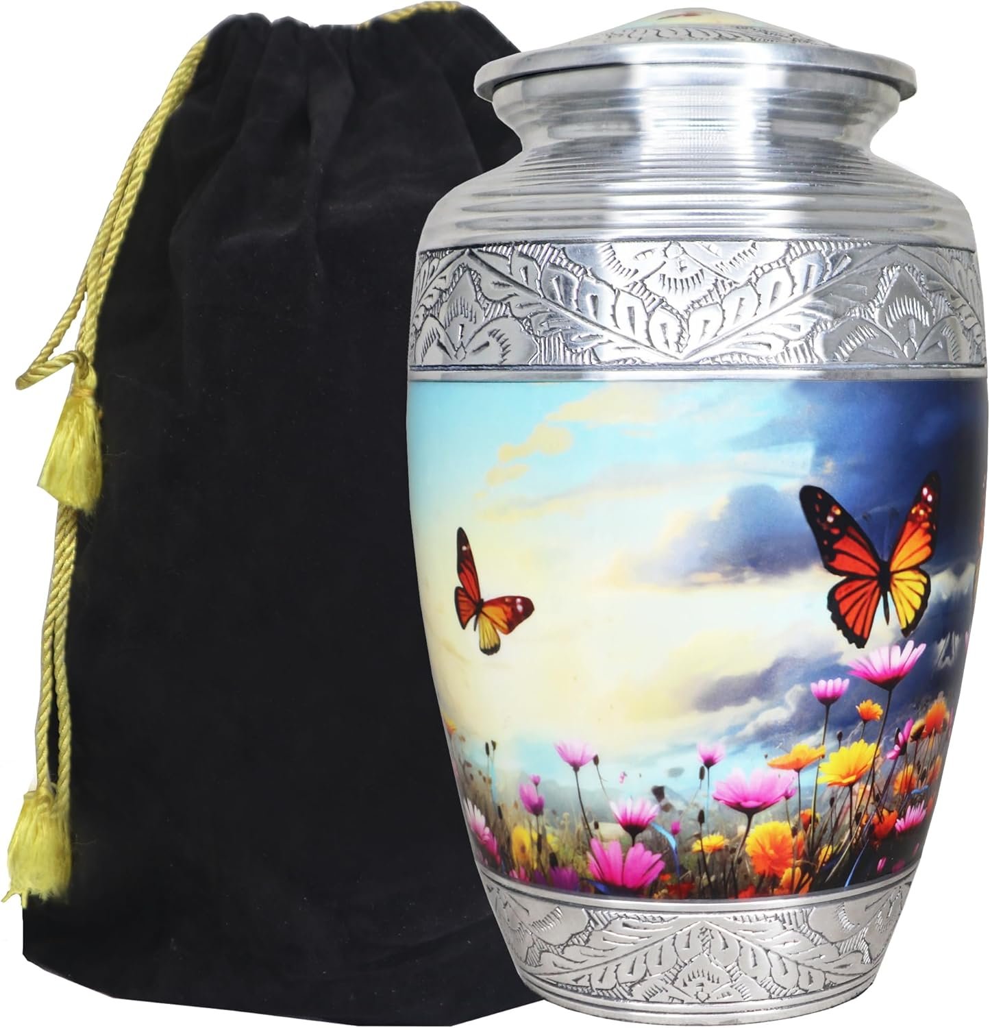 Large Cremation Urn for Human Ashes Burial Urn with Colorful Butterflies, Flower & Butterfly for Men & Women - Image 7