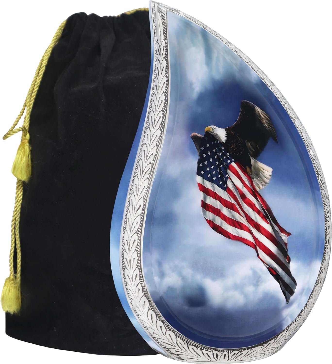 Large Patriotic Eagle & Flag Teardrop Cremation Urn β Veteran Flag Design for Adult Men & Women - Image 6
