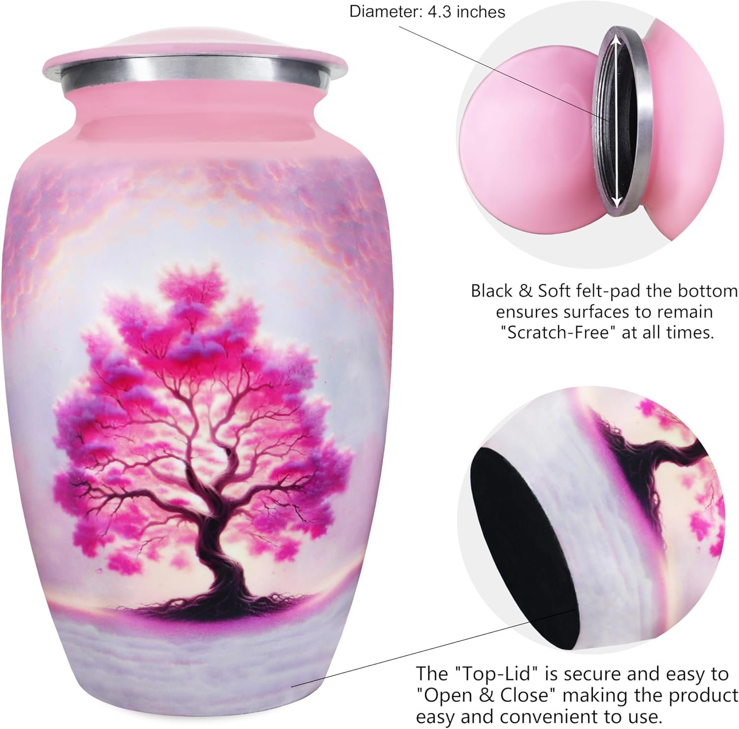 Large Tree of Life Cremation Urn – Pink Decorative Burial Urn for Adult Men & Women - Image 6