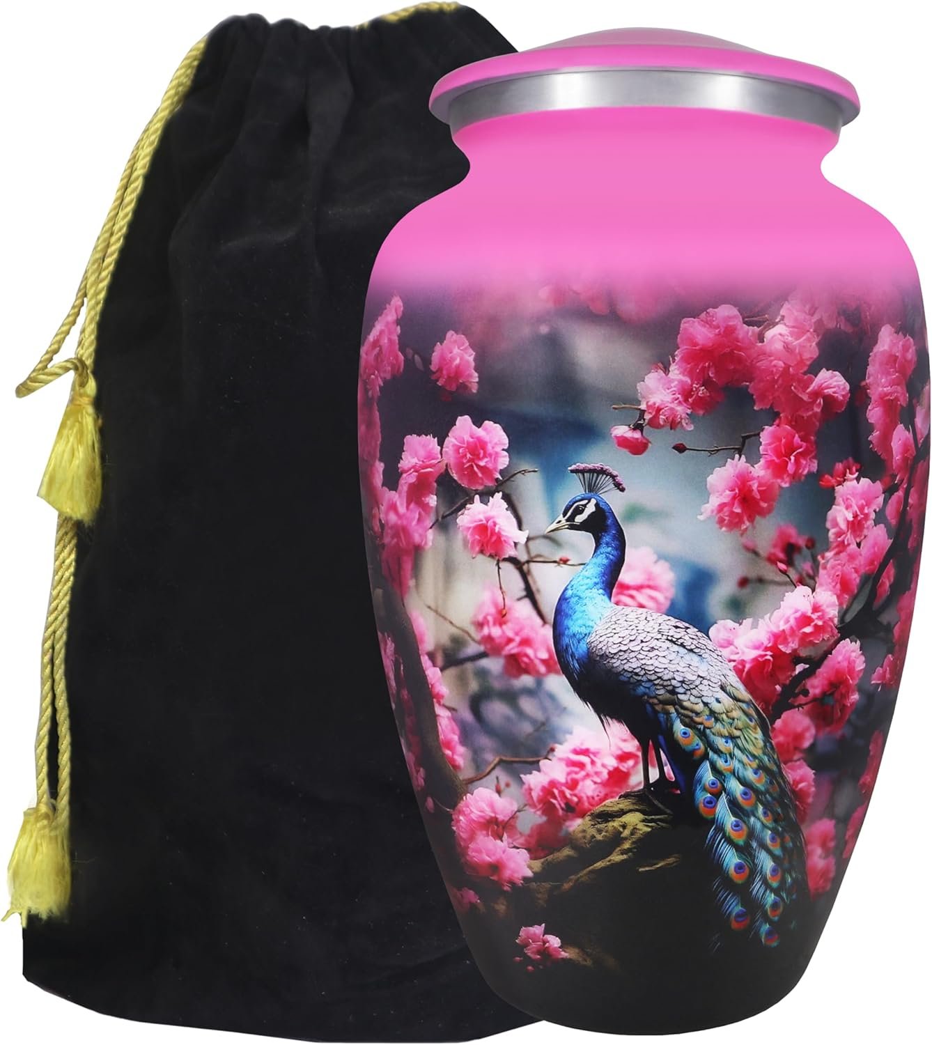 Large Pink Peacock Design Cremation Urn – Floral Memorial Burial Urn for Adults - Image 6