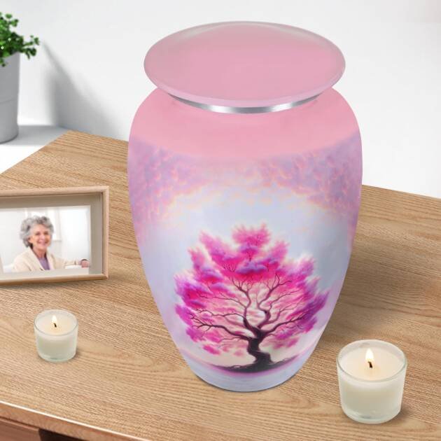 Large Tree of Life Cremation Urn – Pink Decorative Burial Urn for Adult Men & Women