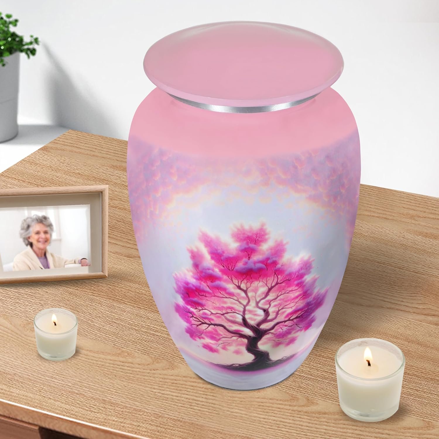 Large Tree of Life Cremation Urn – Pink Decorative Burial Urn for Adult Men & Women