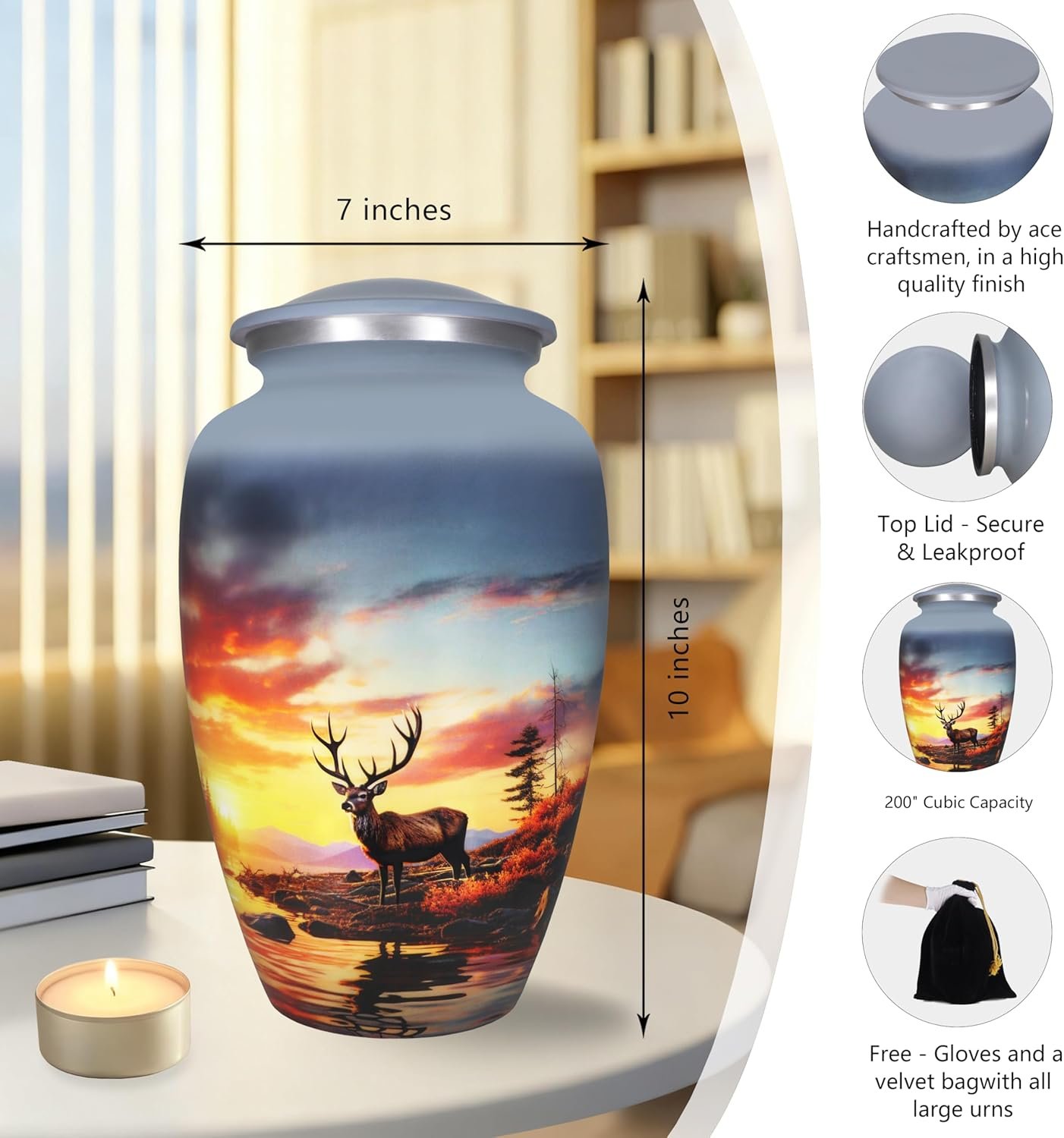Large Gray Deer Design Cremation Urn – Decorative Burial Memorial Urn for Adults - Image 5