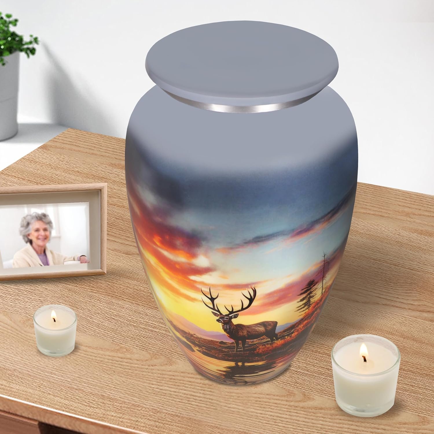 Large Gray Deer Design Cremation Urn – Decorative Burial Memorial Urn for Adults - Image 3