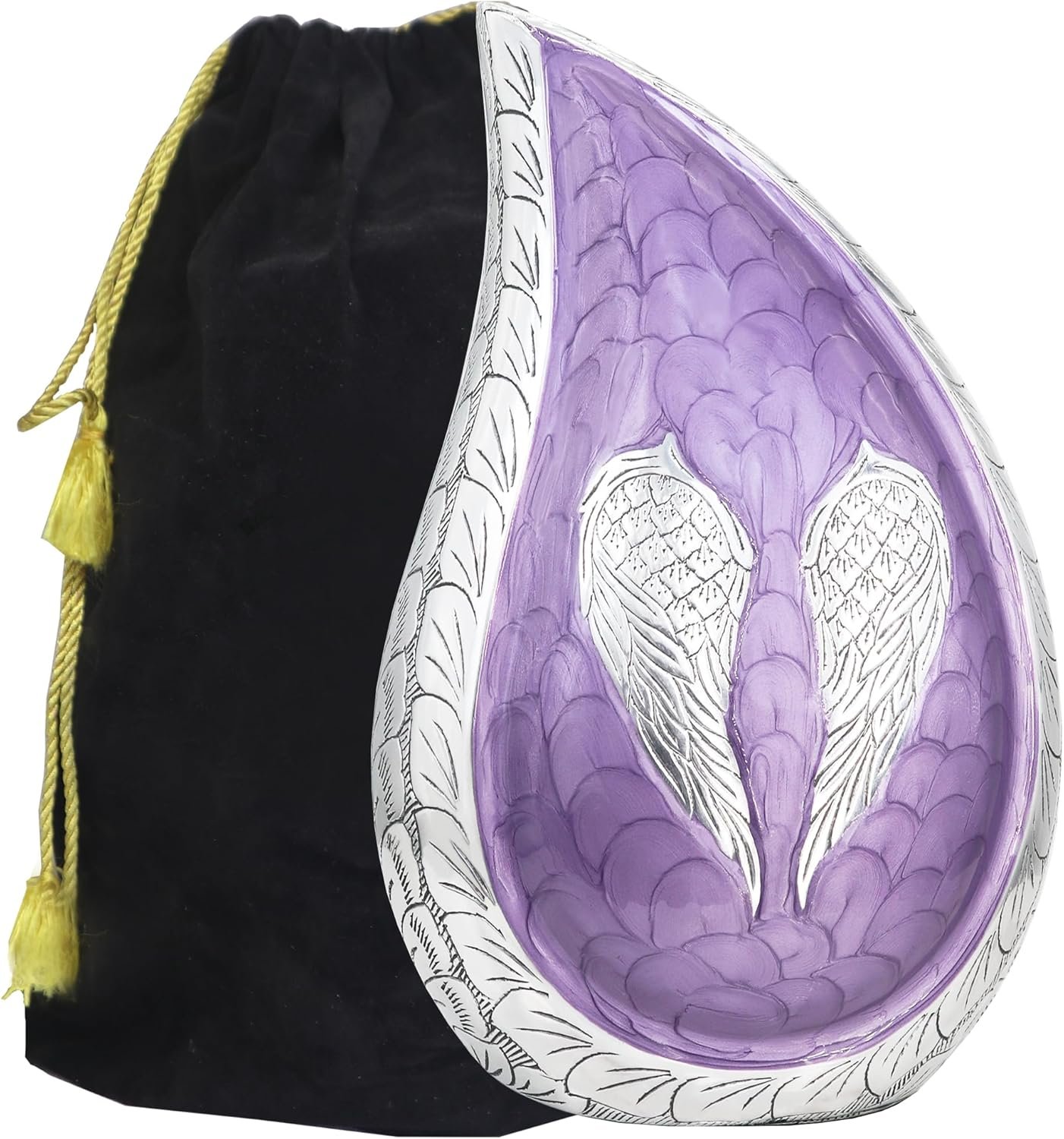 Large Teardrop Cremation Urn with Purple Engraved Angel Wings – Decorative Burial Urn for Adults - Image 7