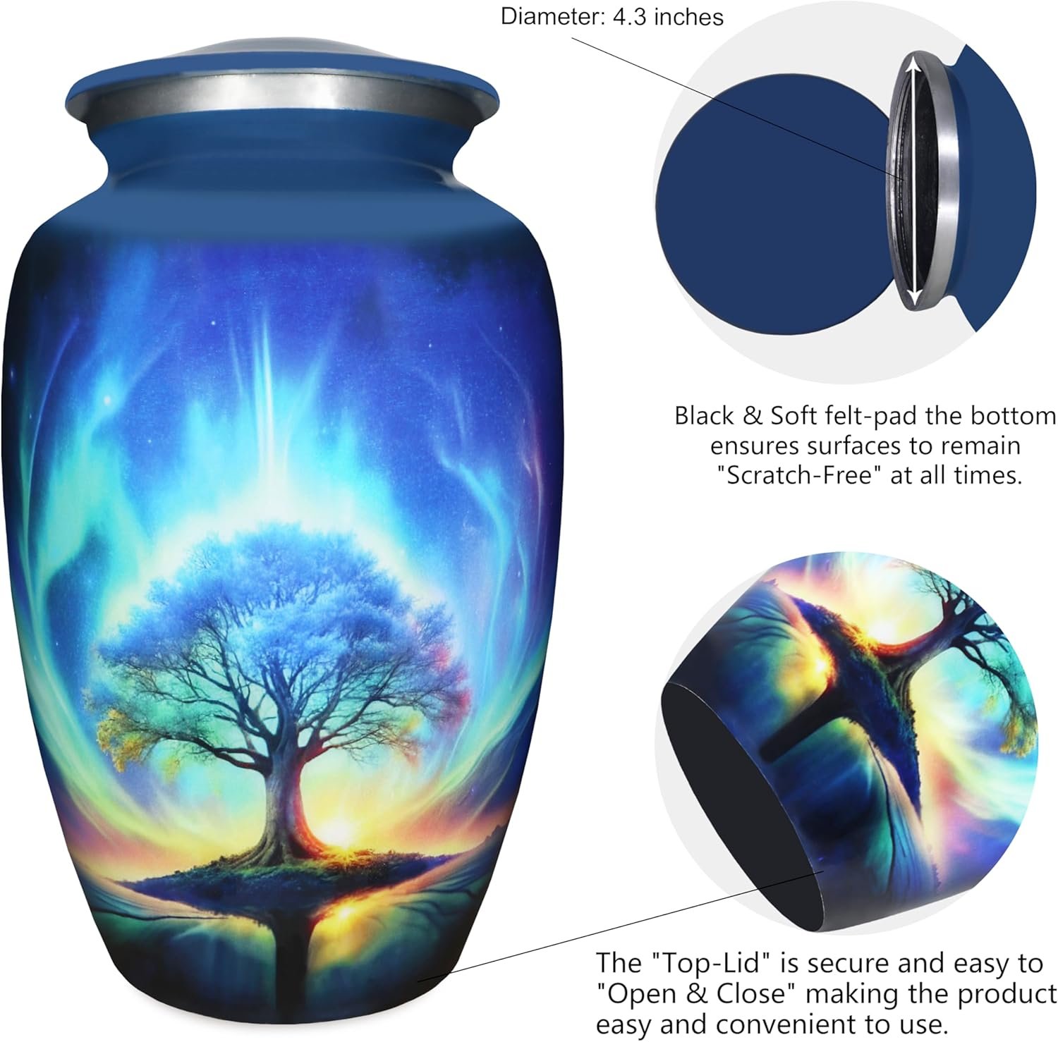 Large Tree of Life Cremation Urn – Blue Decorative Burial Urn for Adult Men & Women - Image 3