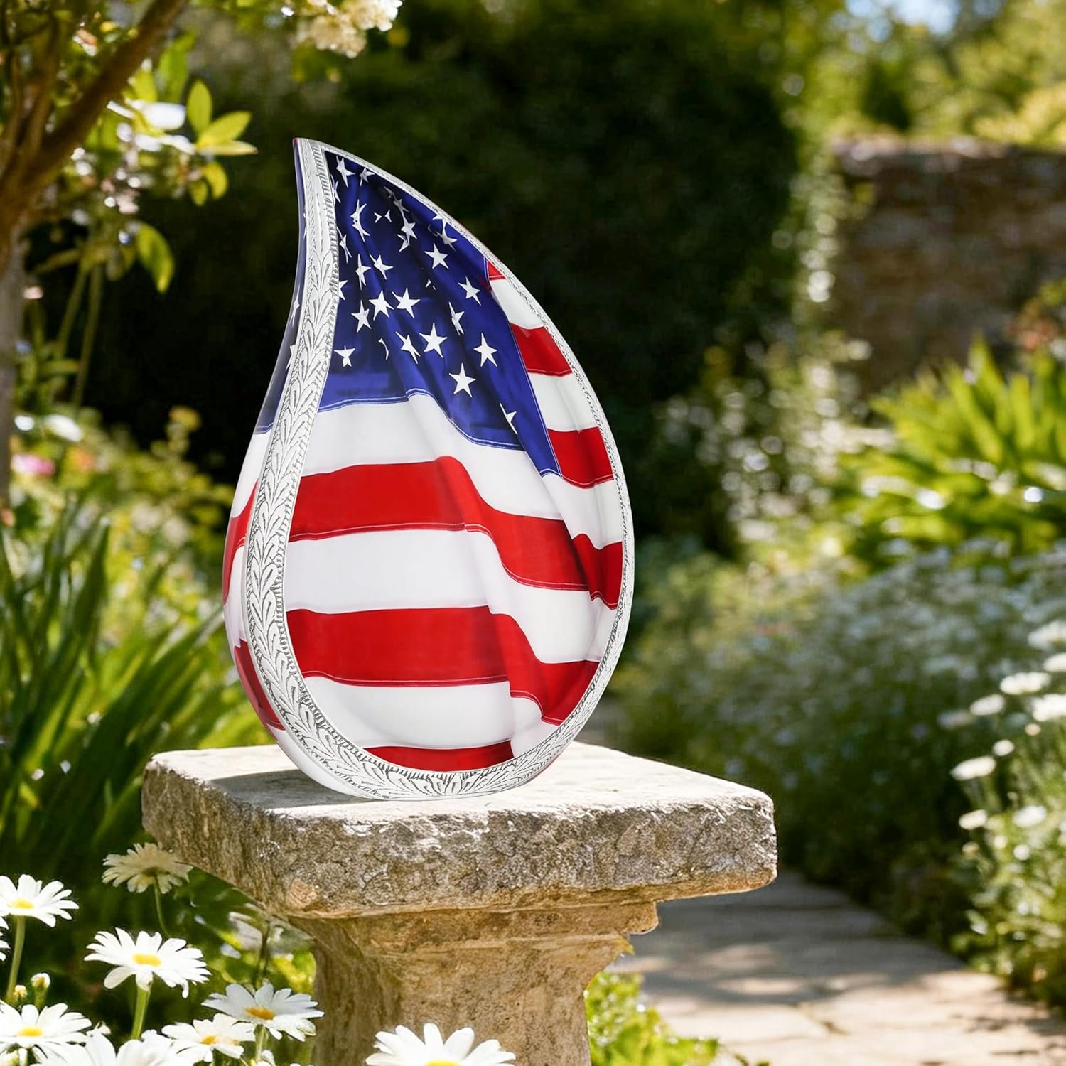 Large Patriotic Colorful & Flag Teardrop Cremation Urn β Veteran Flag Design for Adult Men & Women - Image 6