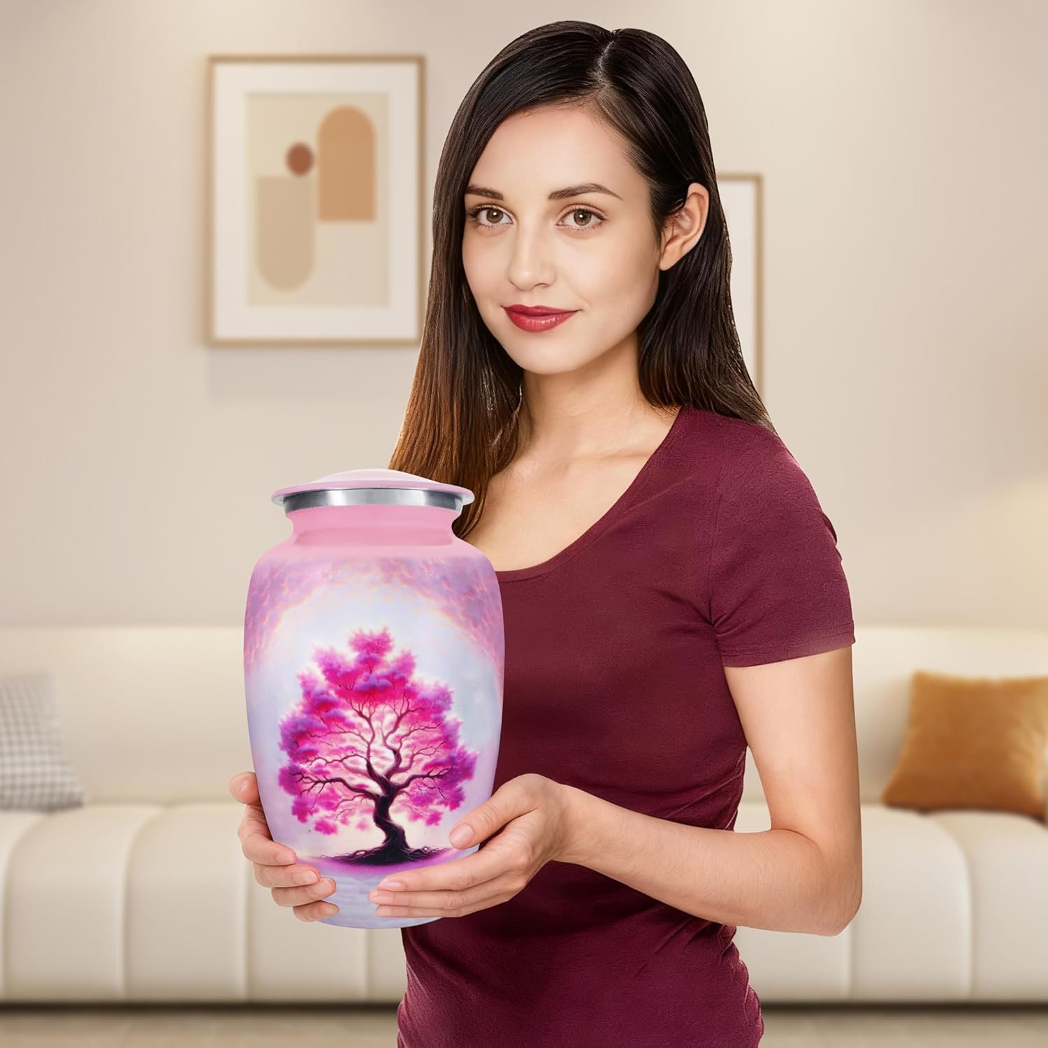 Large Tree of Life Cremation Urn – Pink Decorative Burial Urn for Adult Men & Women - Image 3