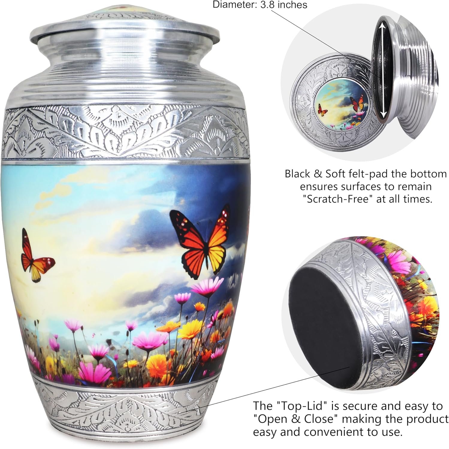 Large Cremation Urn for Human Ashes Burial Urn with Colorful Butterflies, Flower & Butterfly for Men & Women - Image 2