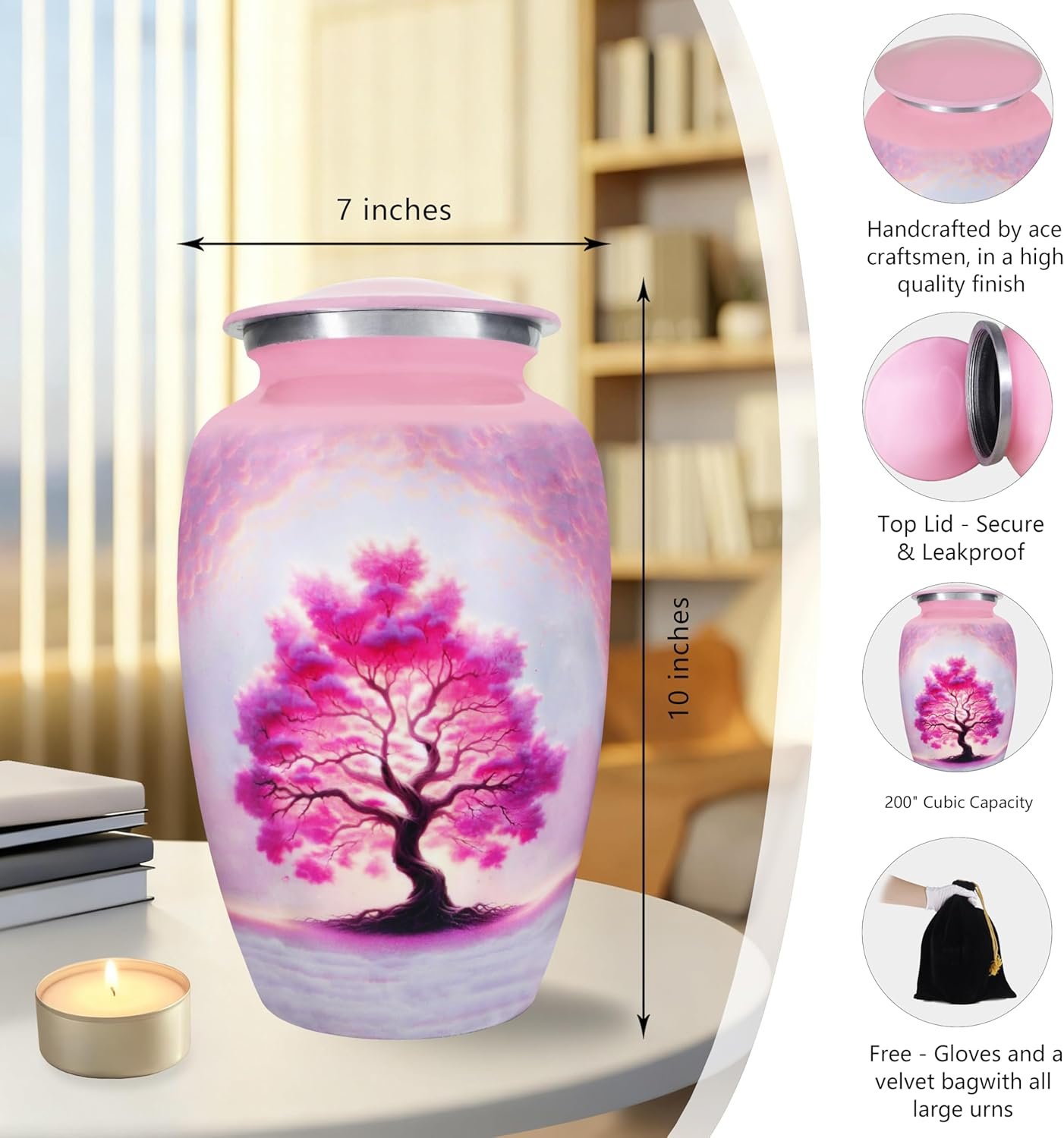 Large Tree of Life Cremation Urn – Pink Decorative Burial Urn for Adult Men & Women - Image 4