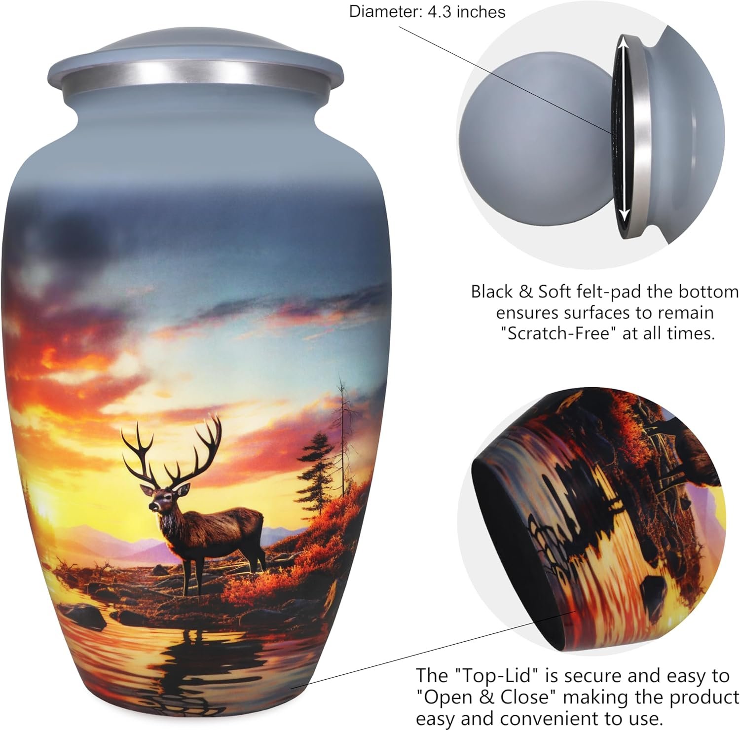 Large Gray Deer Design Cremation Urn – Decorative Burial Memorial Urn for Adults - Image 4