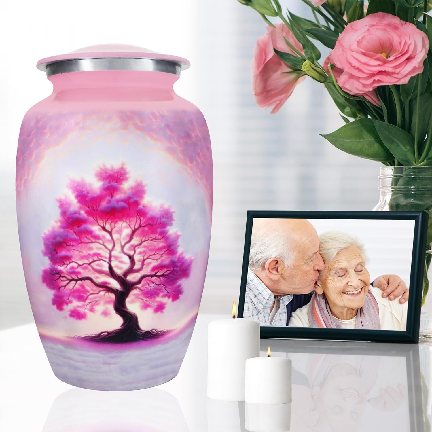 Large Tree of Life Cremation Urn – Pink Decorative Burial Urn for Adult Men & Women - Image 2