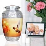 Large Yellow Hummingbird & Floral Cremation Urn – Decorative Memorial Urn for Adults