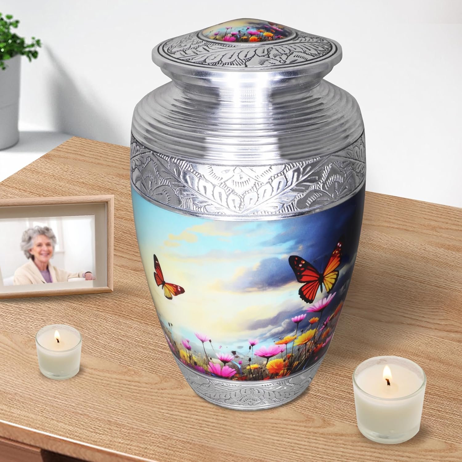 Large Cremation Urn for Human Ashes Burial Urn with Colorful Butterflies, Flower & Butterfly for Men & Women - Image 5