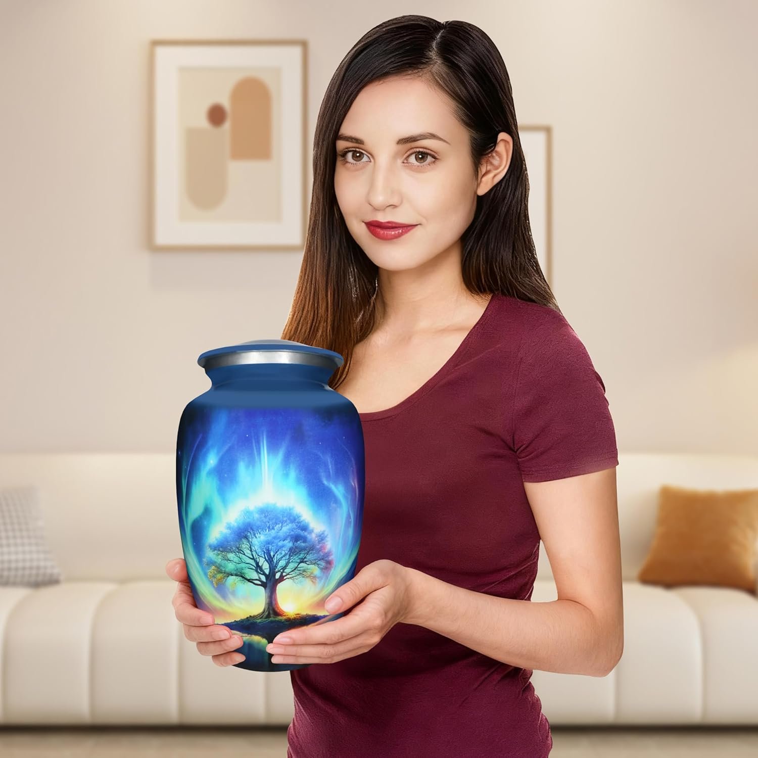 Large Tree of Life Cremation Urn – Blue Decorative Burial Urn for Adult Men & Women - Image 6
