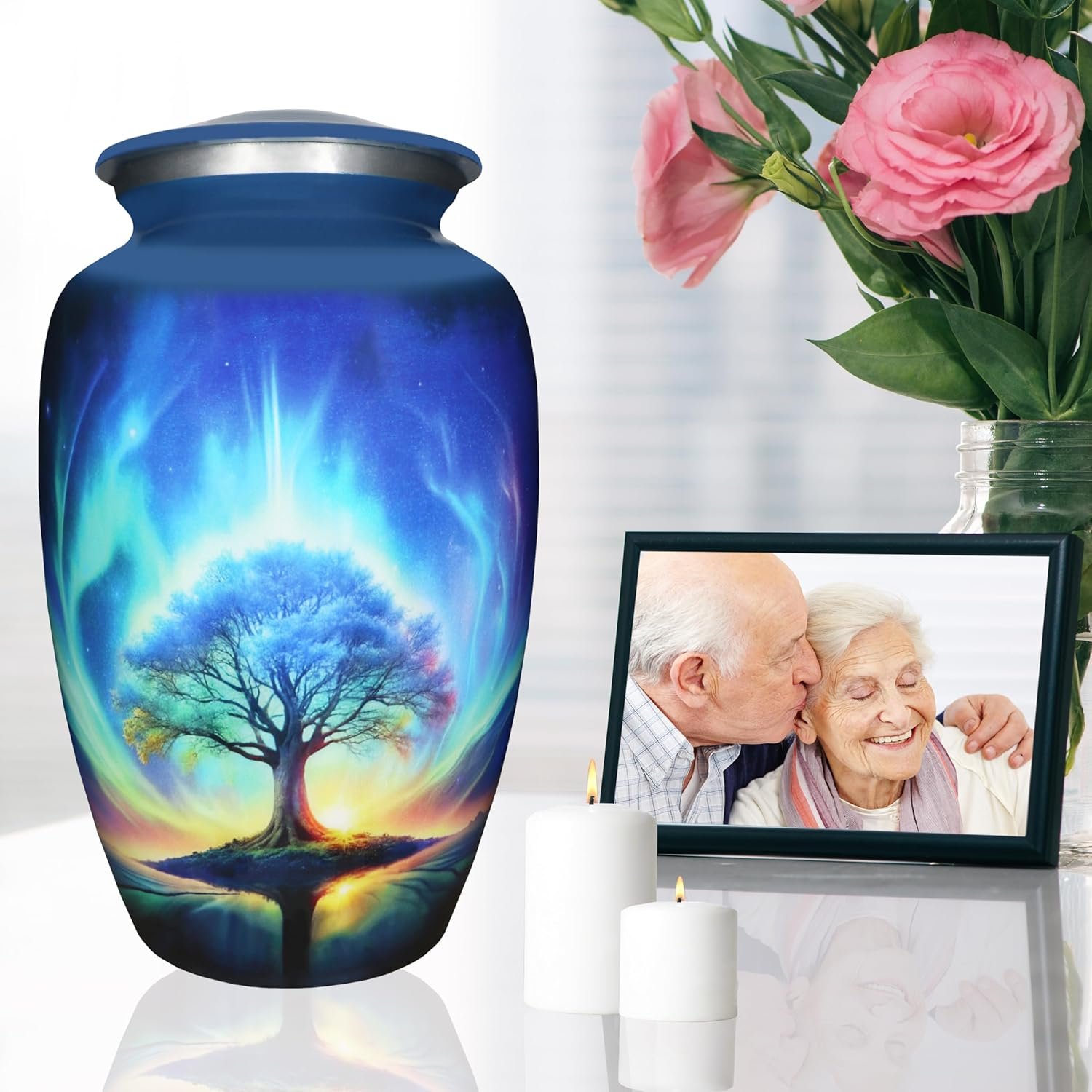 Large Tree of Life Cremation Urn – Blue Decorative Burial Urn for Adult Men & Women - Image 5