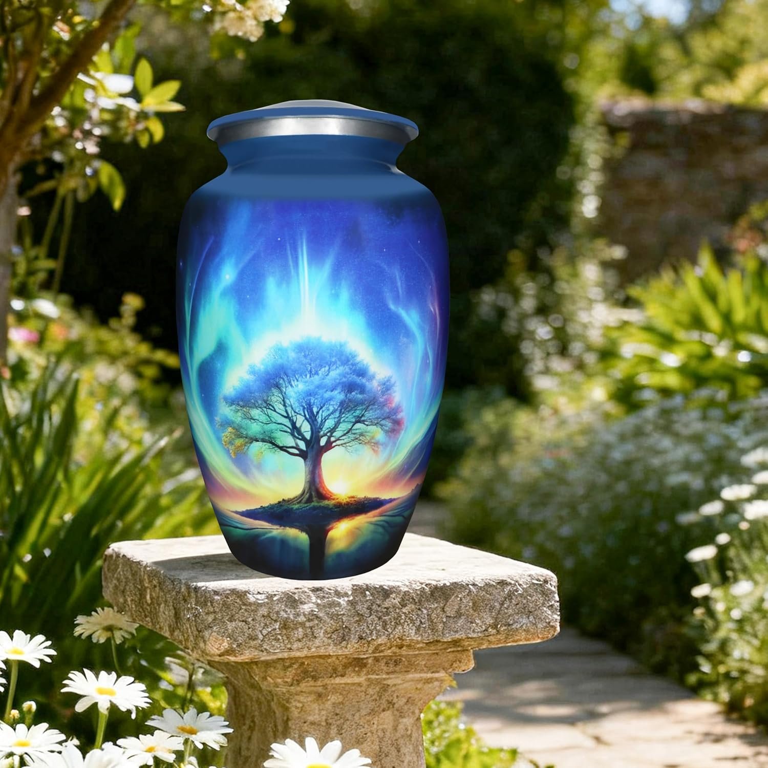 Large Tree of Life Cremation Urn – Blue Decorative Burial Urn for Adult Men & Women - Image 4