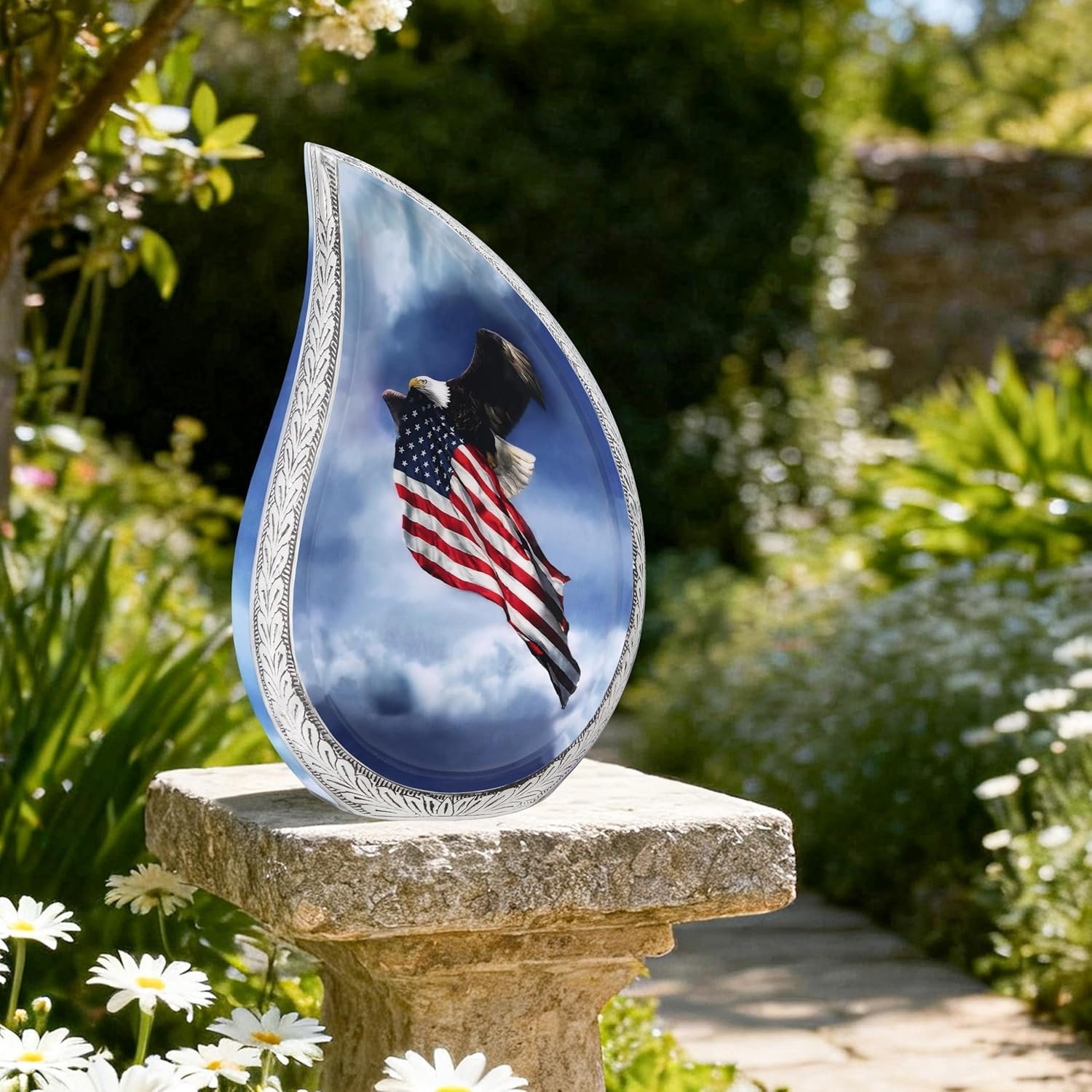 Large Patriotic Eagle & Flag Teardrop Cremation Urn β Veteran Flag Design for Adult Men & Women - Image 5