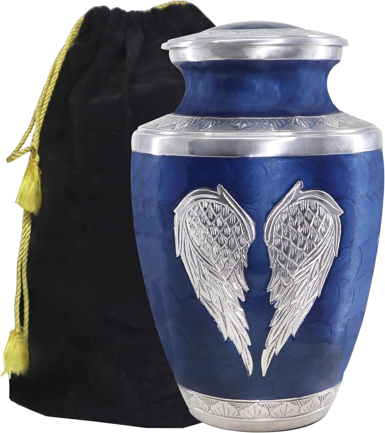Large Dark Blue Cremation Urn with Silver Angel Wings – Decorative Burial Urn for Adult Men & Women - Image 6