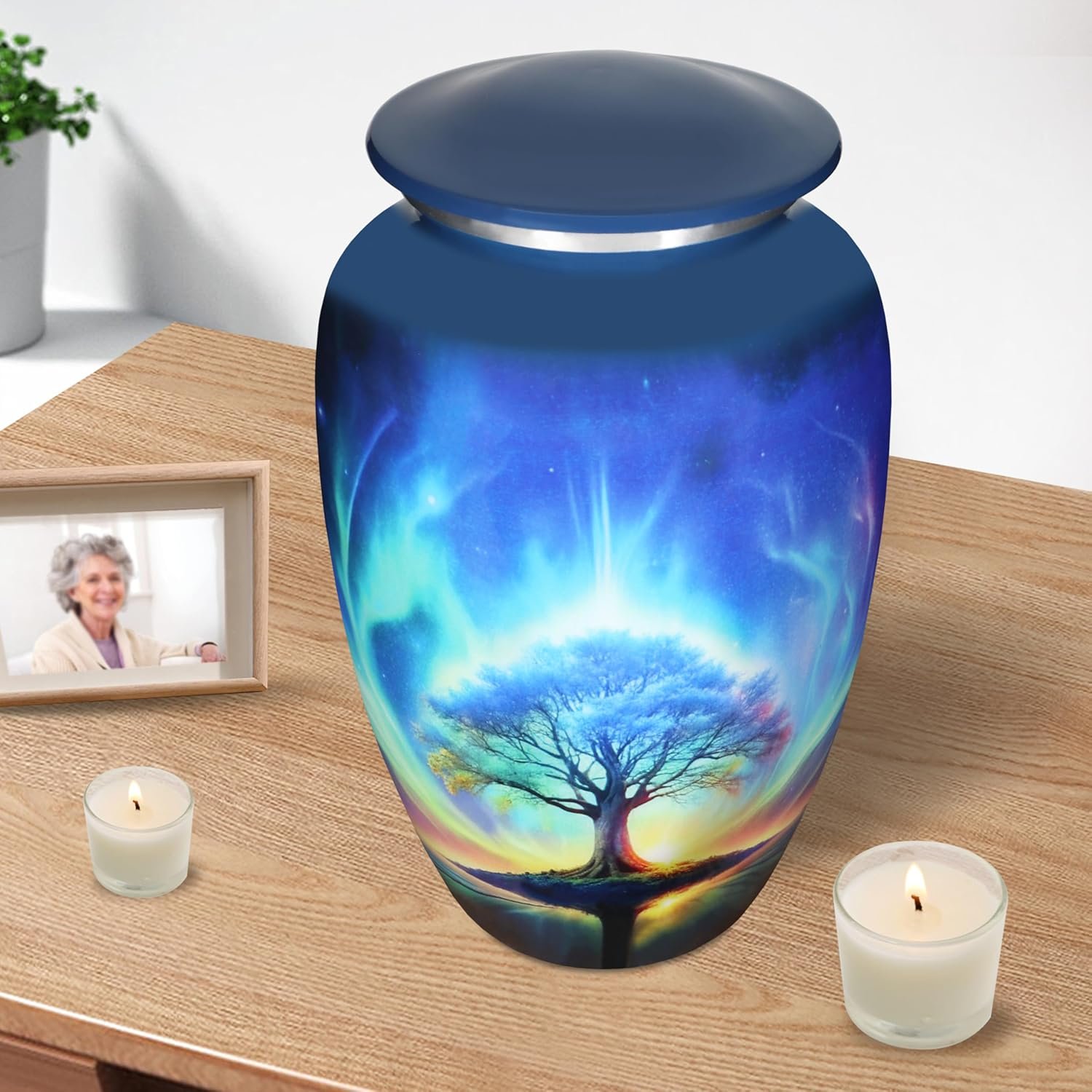 Large Tree of Life Cremation Urn – Blue Decorative Burial Urn for Adult Men & Women - Image 2