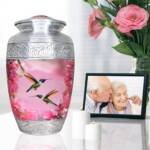 Large Pink Hummingbird & Floral Cremation Urn – Decorative Memorial Urn for Adults