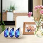 Mini Keepsake Urns for Human Ashes β Cosmic Galaxy Brass Engraved Blue Teardrop (Set of 3)