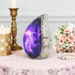 Small Teardrop Keepsake Purple & Blue Urn for Ashes – Brass, Cosmic Galaxy & Aurora Borealis