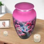 Large Pink Peacock Design Cremation Urn – Floral Memorial Burial Urn for Adults