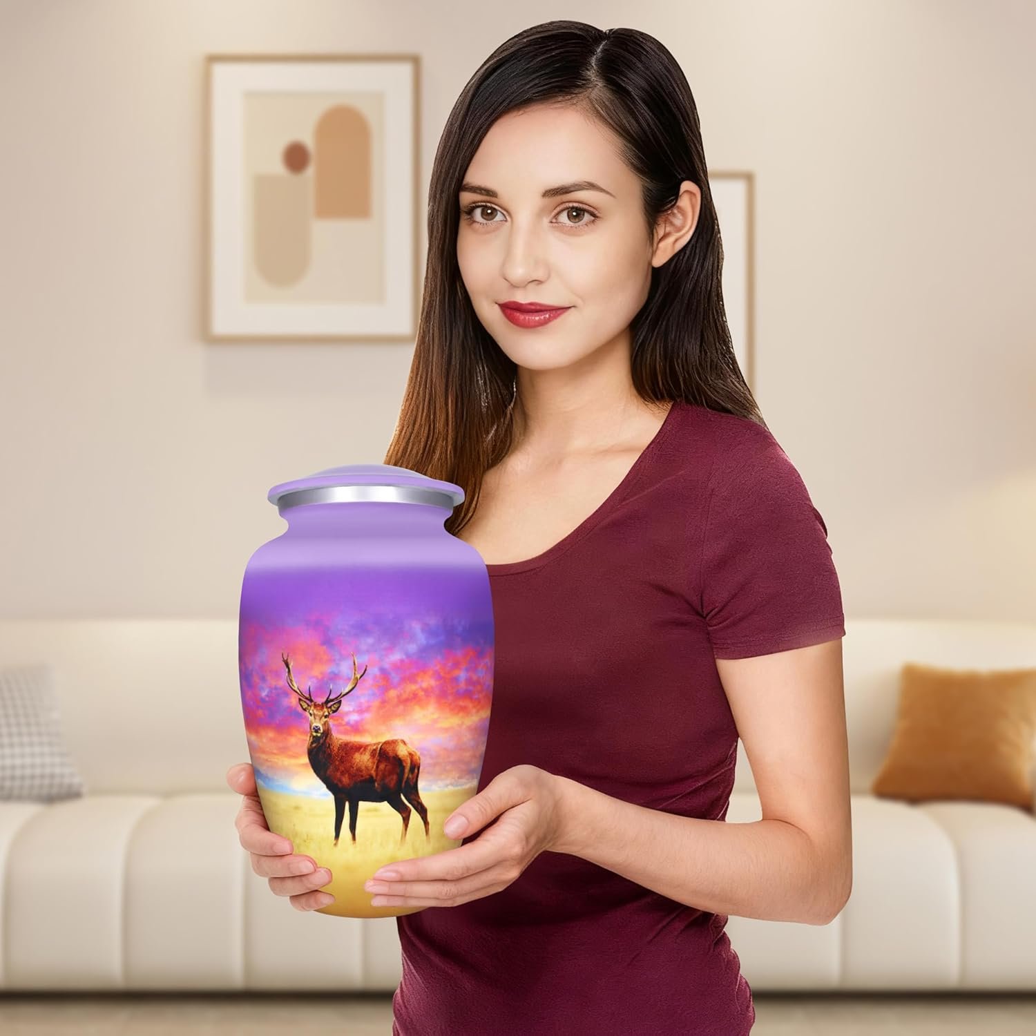 Large Purple Deer Design Cremation Urn – Decorative Burial Memorial Urn for Adults - Image 5