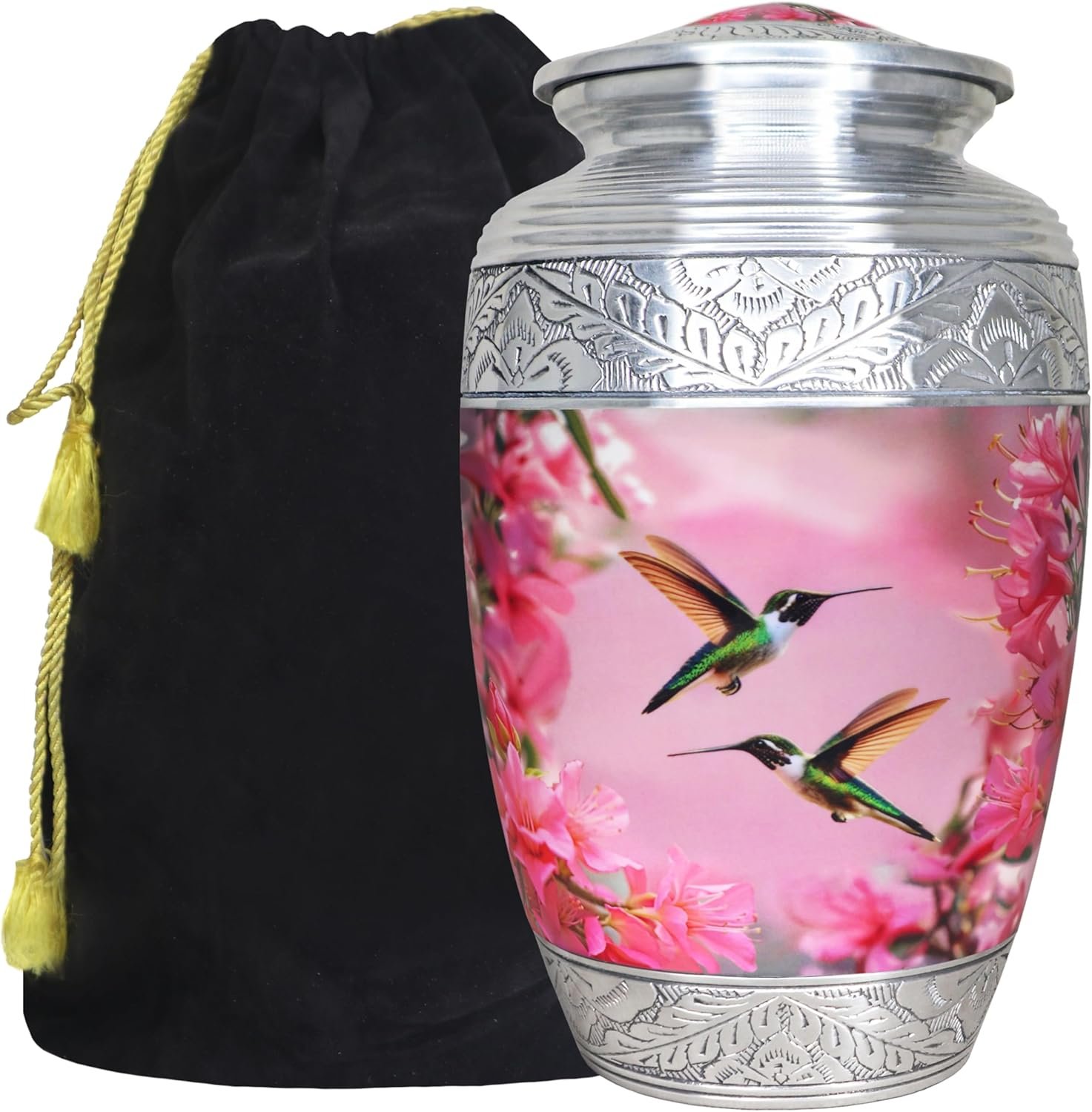 Large Pink Hummingbird & Floral Cremation Urn – Decorative Memorial Urn for Adults - Image 4