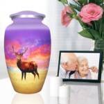 Large Purple Deer Design Cremation Urn – Decorative Burial Memorial Urn for Adults