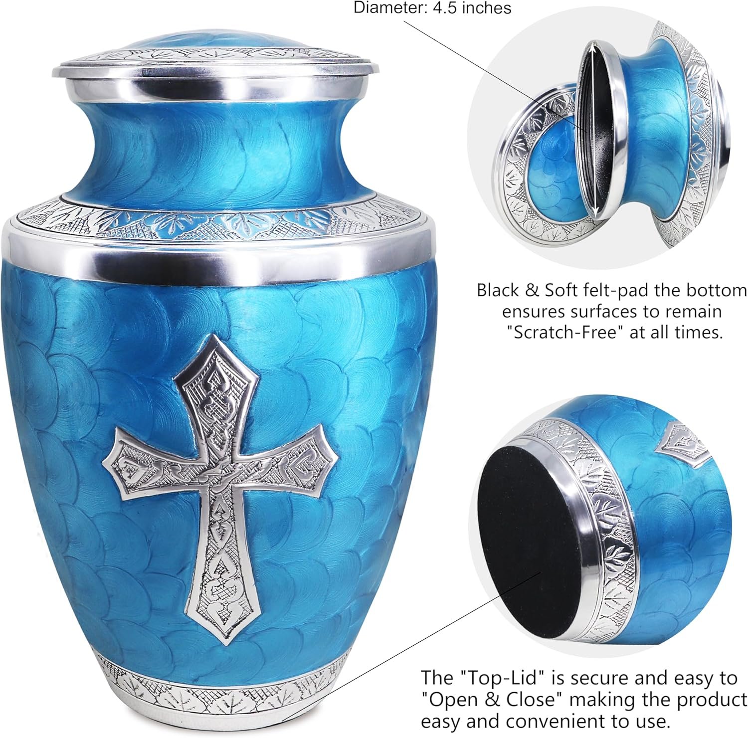 M MEILINXU Cremation Urns for Human Ashes Adult Man & Women, Urn for Ashes Adult Male & Female, Burial, Cross Decorative Urns for Funeral, Silver Religion Crosses Urn, Turquoise - Large Full Size - Image 2