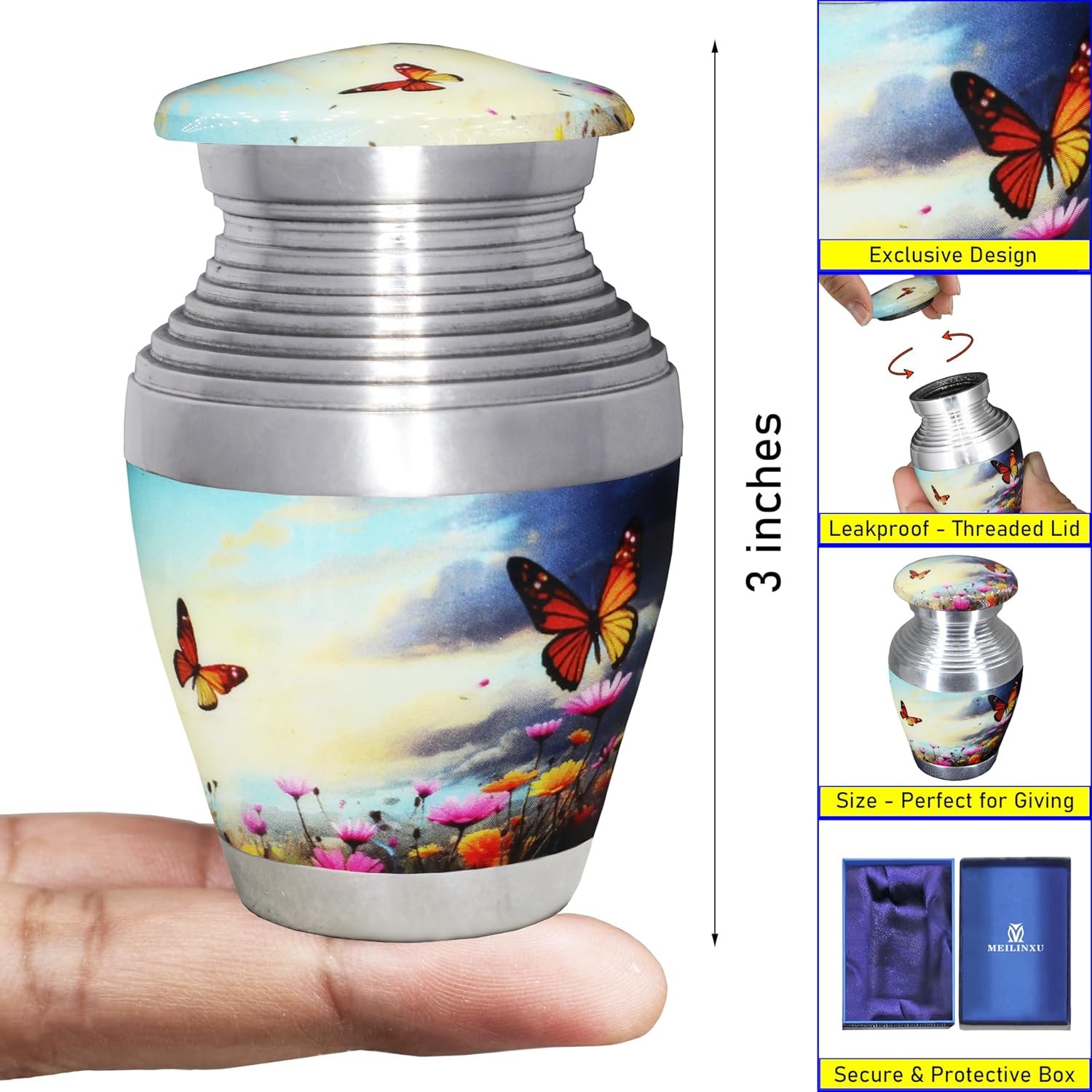 M MEILINXU Small Urns for Human Ashes Keepsake, Urn for Ashes for Women & Man, Mini Decorative, Urn with Butterflies, Little Cremation Container, Butterfly - Small Keepsake - Image 5