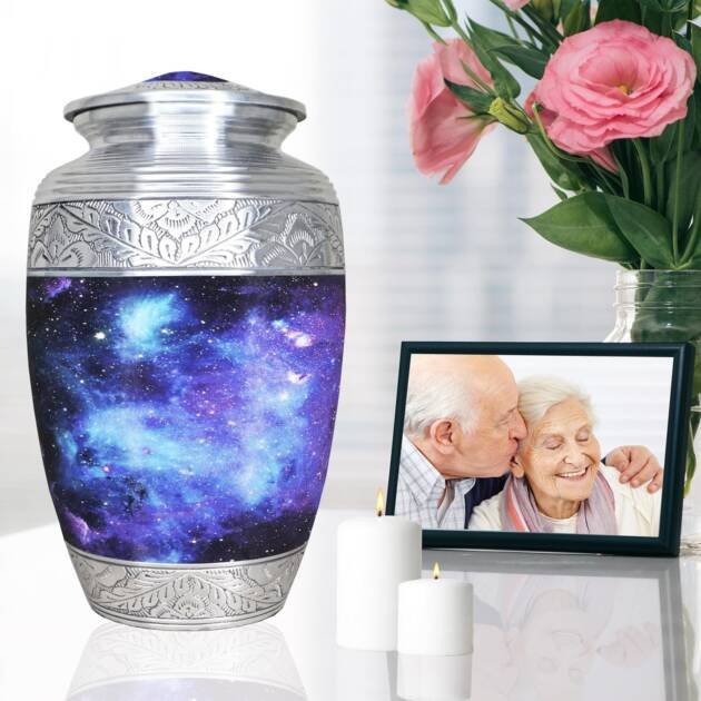 Galaxy Design Adult Cremation Blue Urn for Human Ashes