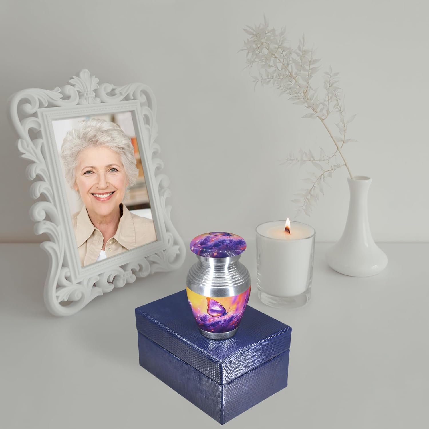 M MEILINXU Small Urns for Human Ashes Keepsake, Urn for Ashes for Women & Man, Mini Decorative, Urn with Purple Butterflies, Little Cremation Container, Butterfly - Small Keepsake - Image 7