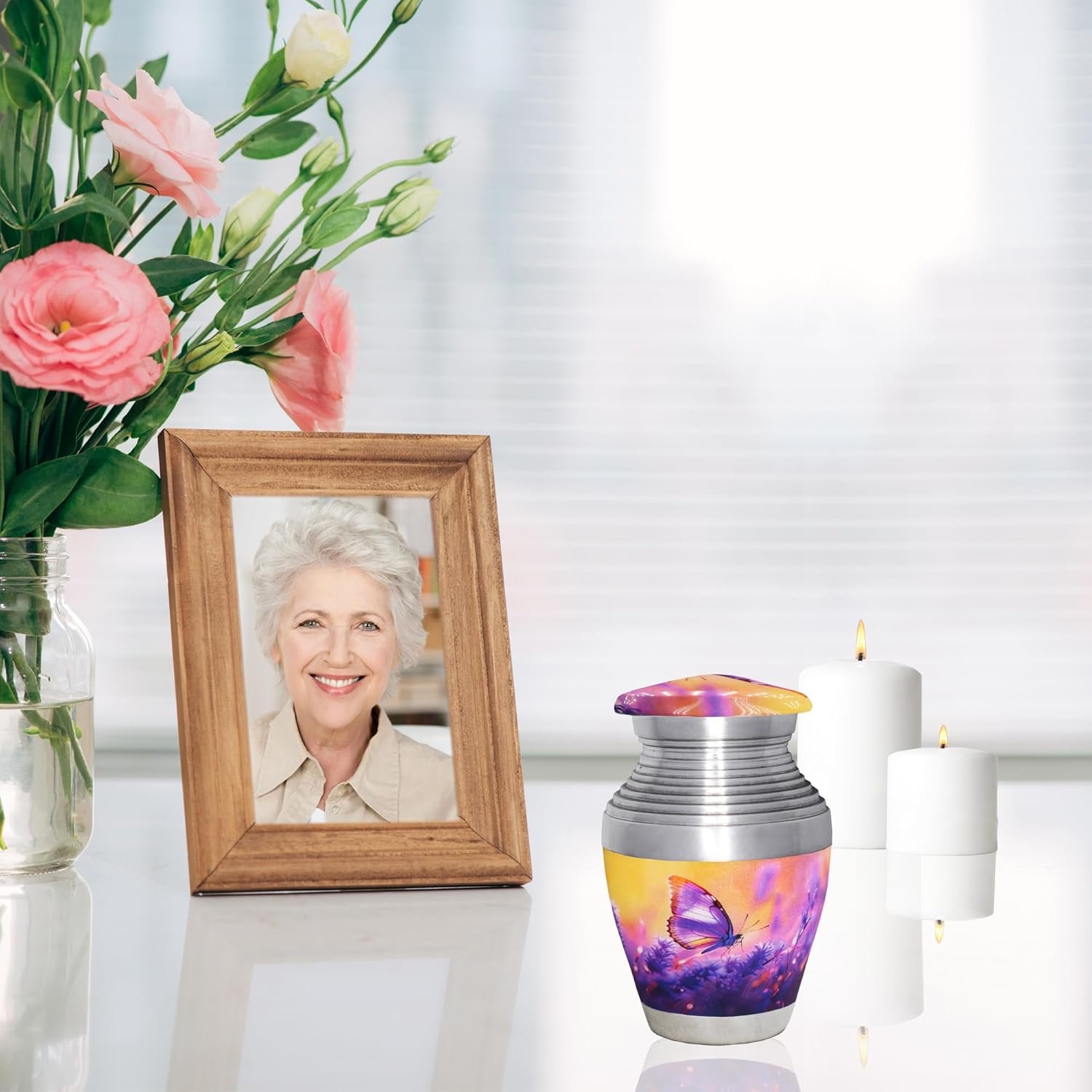 M MEILINXU Small Urns for Human Ashes Keepsake, Urn for Ashes for Women & Man, Mini Decorative, Urn with Purple Butterflies, Little Cremation Container, Butterfly - Small Keepsake - Image 5