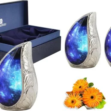 Mini Keepsake Urns for Human Ashes β Cosmic Galaxy Brass Engraved Blue Teardrop (Set of 3) - Image 6
