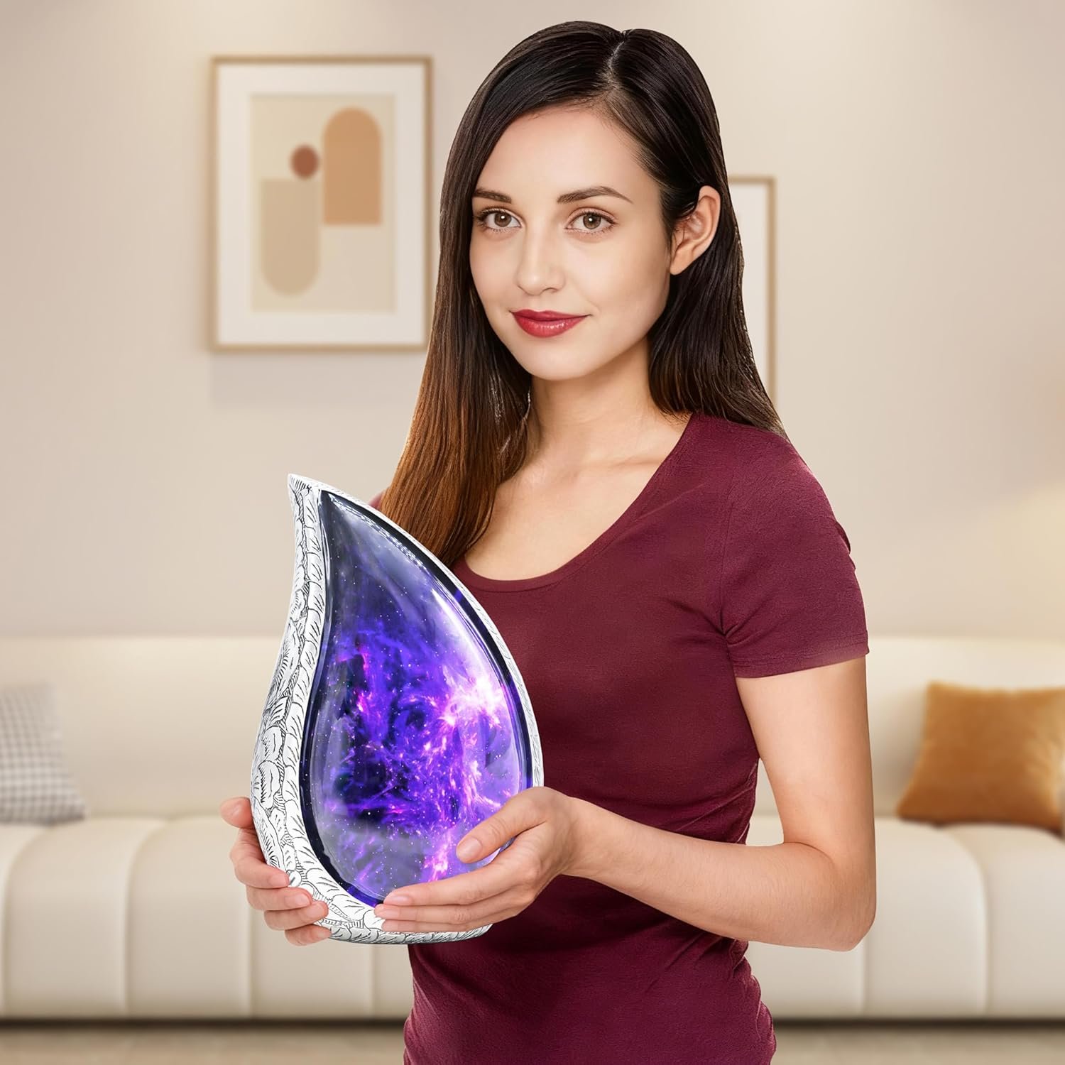 Large Adult Teardrop Purple & Blue Urn for Ashes β Brass, Cosmic Galaxy Tear Drop - Large - Image 4